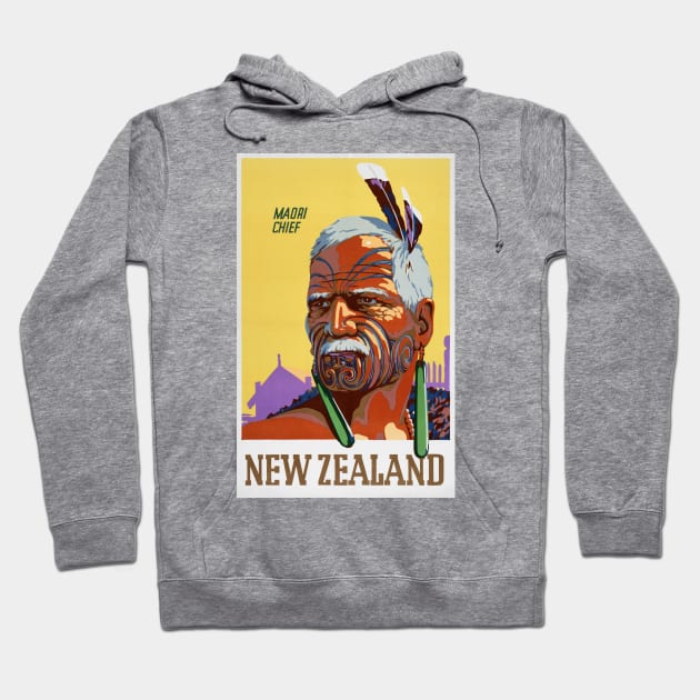 Vintage Travel Poster New Zealand Maori Chief Hoodie by vintagetreasure